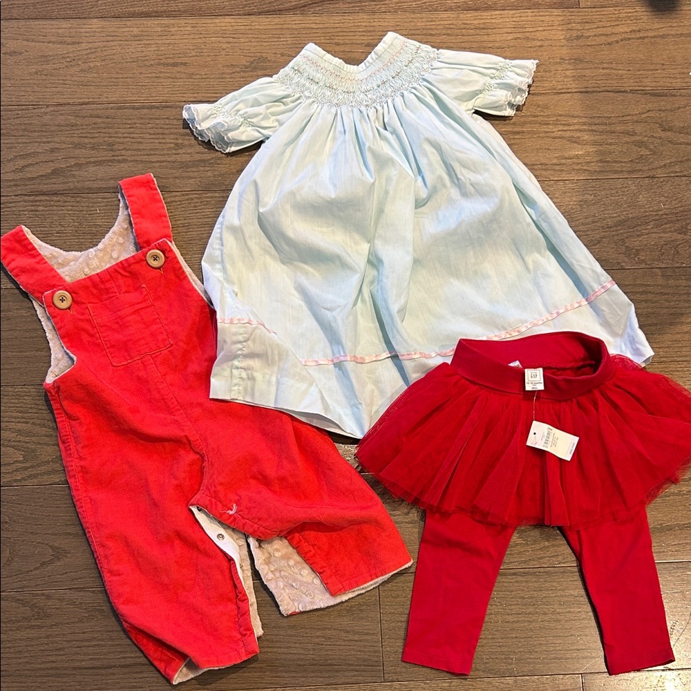 Girl Set with bishop dress, Brinkleys Berries, Overalls and tutu leggings